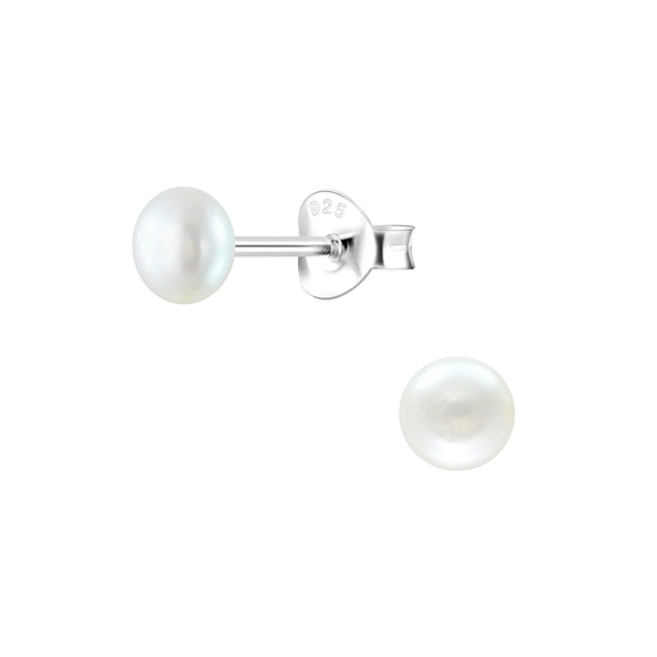 Wholesale 4mm Fresh Water Pearl Sterling Silver Ear Studs - JD4823