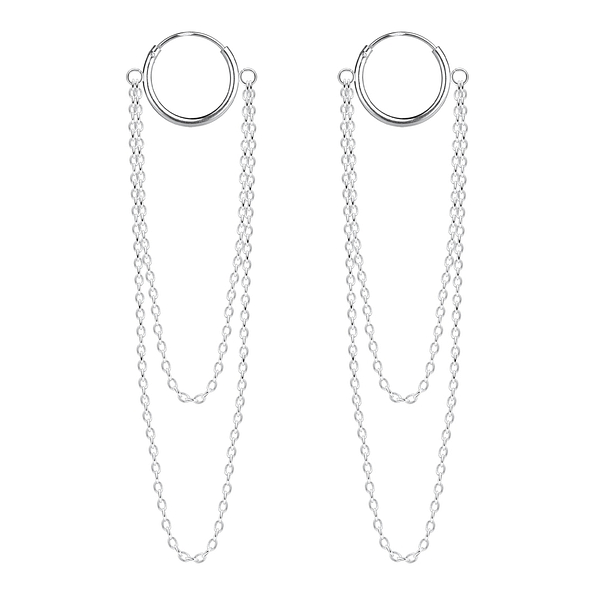 Wholesale Sterling Silver Chain Charm Ear Hoops - JD4995