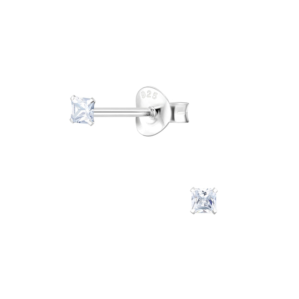 Wholesale 2mm Square Cubic Zirconia Sterling Silver Ear Studs - JD5413