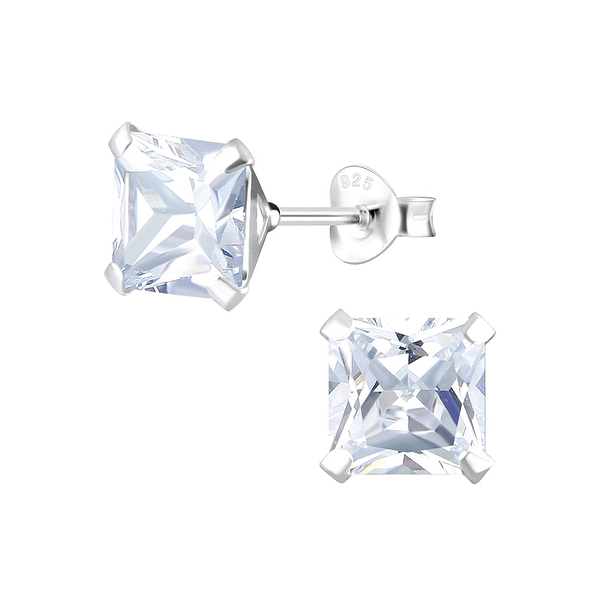 Wholesale 7mm Square Cubic Zirconia Sterling Silver Ear Studs - JD5436