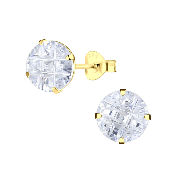 Wholesale 8mm Round Checkerboard Cubic Zirconia Sterling Silver Ear Studs - JD5417