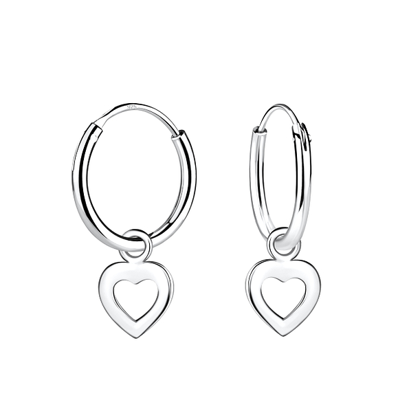 Wholesale Sterling Silver Heart Charm Ear Hoops - JD5319