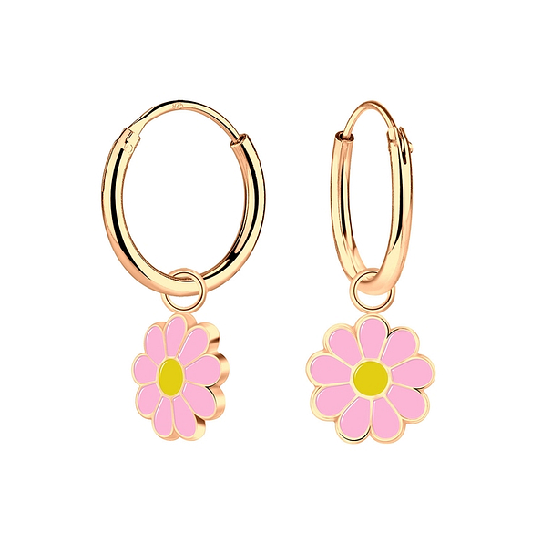 Wholesale Sterling Silver Daisy Flower Charm Ear Hoops - JD6840
