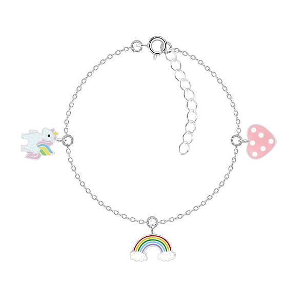 Wholesale Sterling Silver Unicorn Rainbow and Heart Bracelet - JD7926