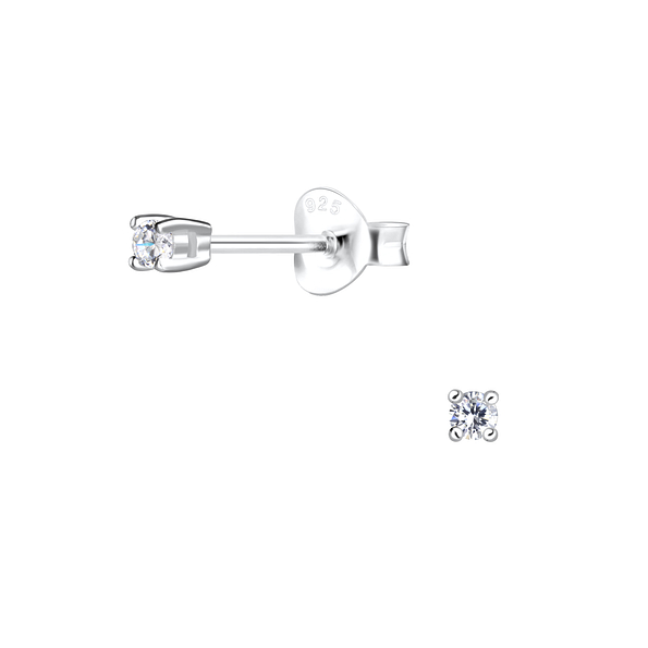 Wholesale 2mm Round Cubic Zirconia Sterling Silver Ear Studs - JD4778