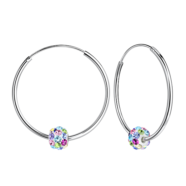 Wholesale 25mm Sterling Silver Ear Hoops with 6mm Crystal Ball - JD7821