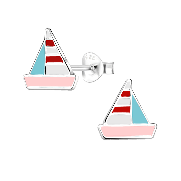 Wholesale Sterling Silver Sailboat Ear Studs - JD8031 Wholesale Sterling Silver Sailboat Ear Studs - JD8031