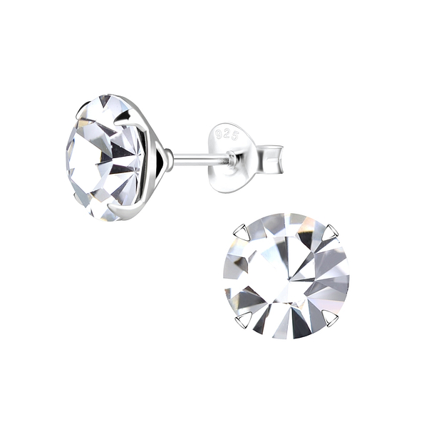 Wholesale 8mm Round Crystal Sterling Silver Ear Studs - JD8893 Wholesale 8mm Round Crystal Sterling Silver Ear Studs - JD8893