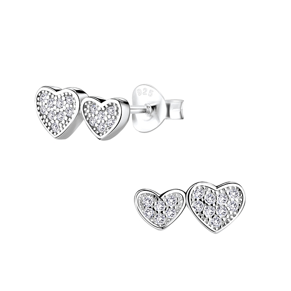 Wholesale Sterling Silver Double Heart Ear Studs - JD9548