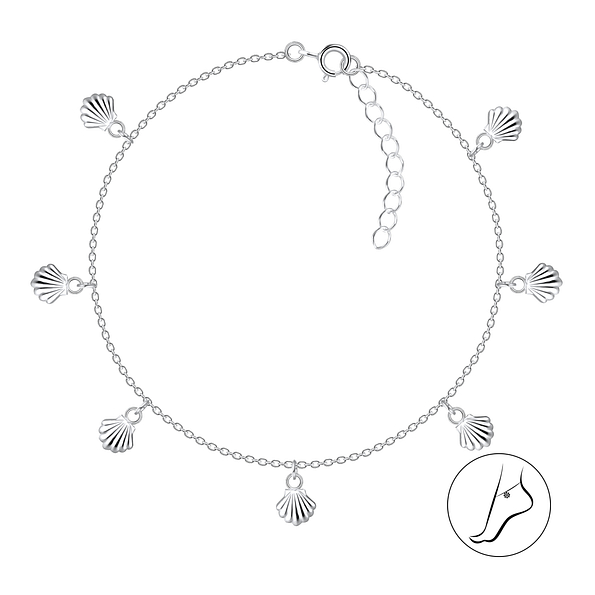 Wholesale 25cm Sterling Silver Shell Charm Anklet - JD9486