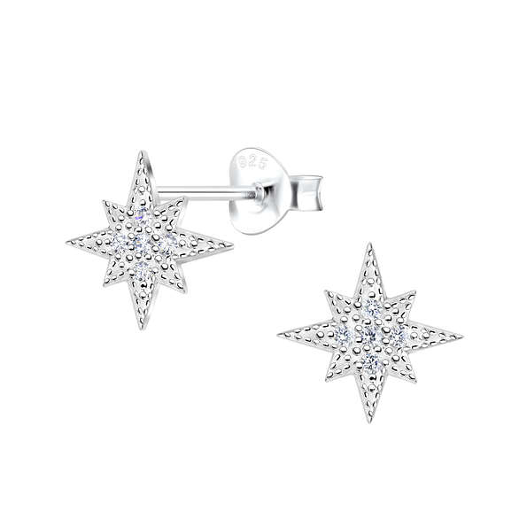 Wholesale Sterling Silver Starburst Ear Studs - JD9554 Wholesale Sterling Silver Starburst Ear Studs - JD9554