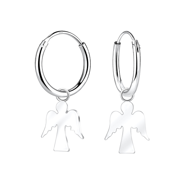 Wholesale Sterling Silver Angel Charm Ear Hoops - JD9685