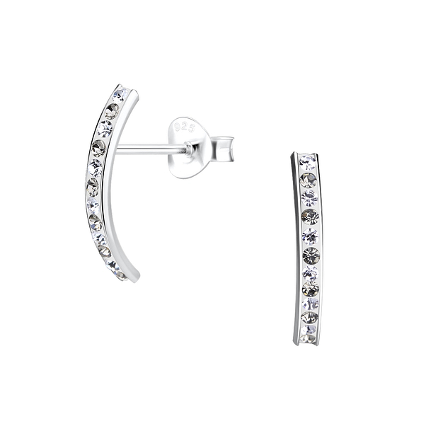 Wholesale Sterling Silver Curved Crystal Ear Studs - JD9754