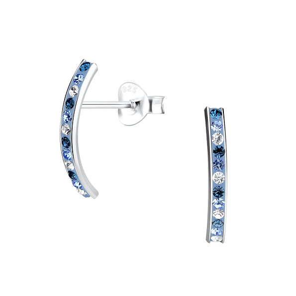 Wholesale Sterling Silver Curved Crystal Ear Studs - JD9752