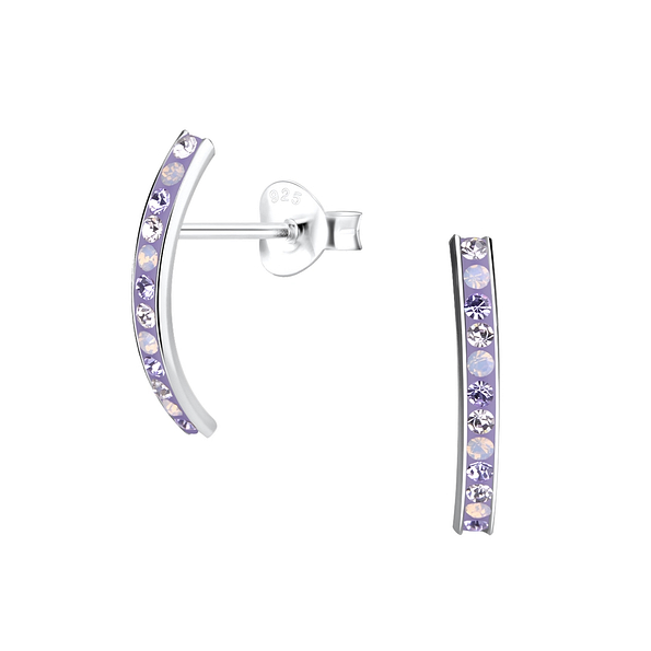 Wholesale Sterling Silver Curved Crystal Ear Studs - JD9753