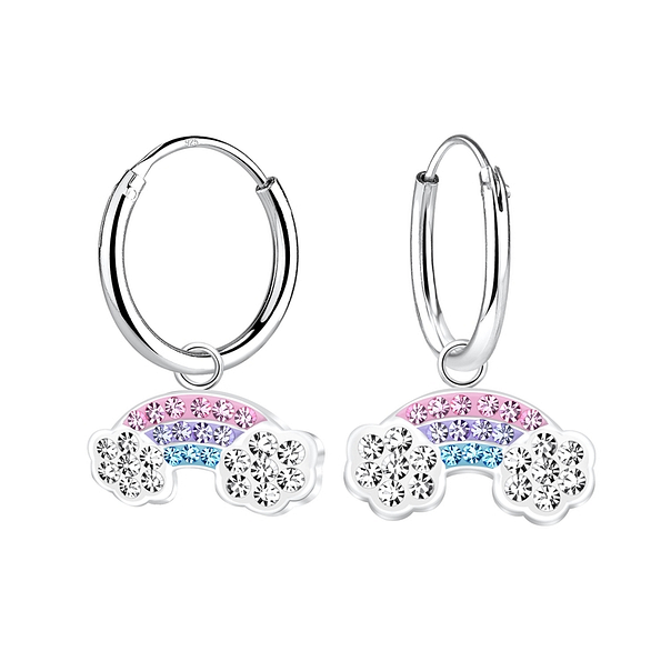 Wholesale Sterling Silver Rainbow Charm Ear Hoops - JD10079