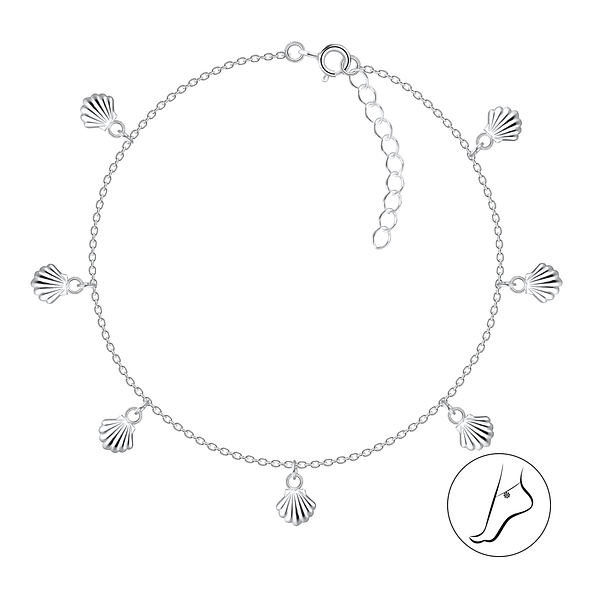 Wholesale 24cm Sterling Silver Shell Charm Anklet with Extension - JD8373