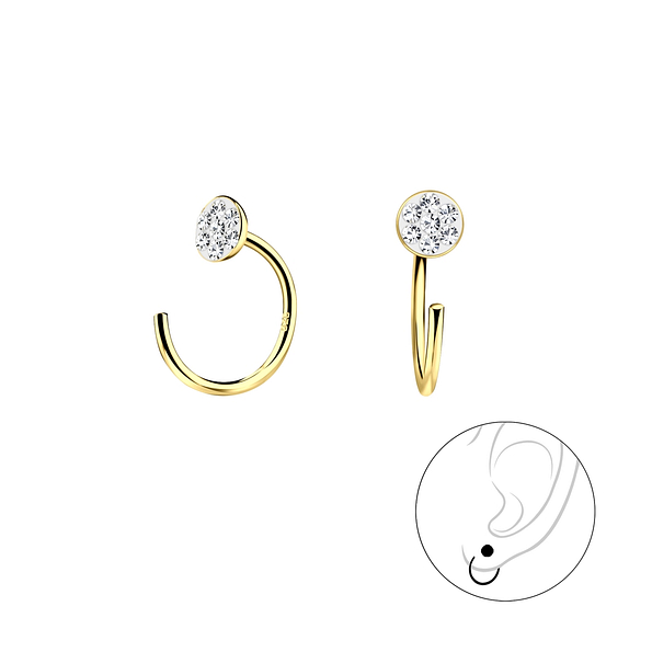 Wholesale Sterling Silver Round Crystal Ear Huggers - JD7896