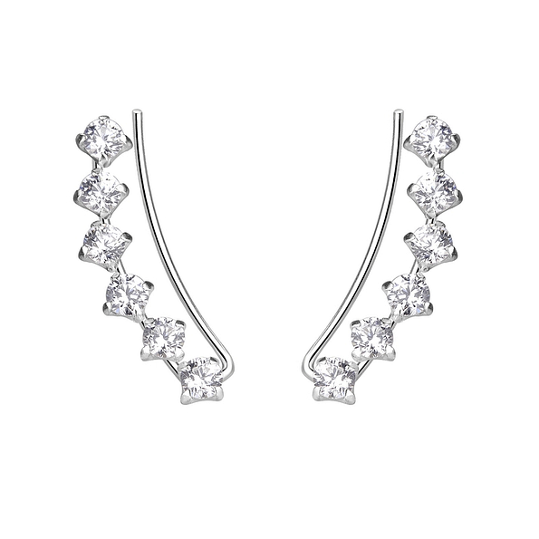Wholesale Sterling Silver Curved Line Cubic Zirconia Ear Climbers - JD7451