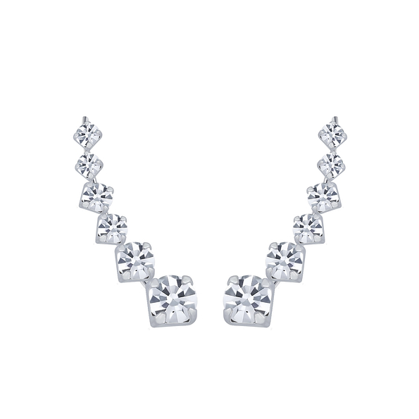 Wholesale Sterling Silver Curved Line Crystal Ear Climbers - JD2855