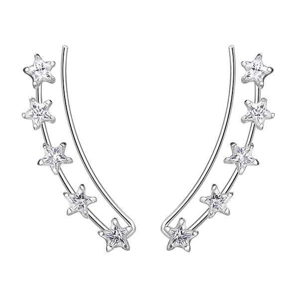 Wholesale Sterling Silver Star Cubic Zirconia Ear Climbers - JD7454