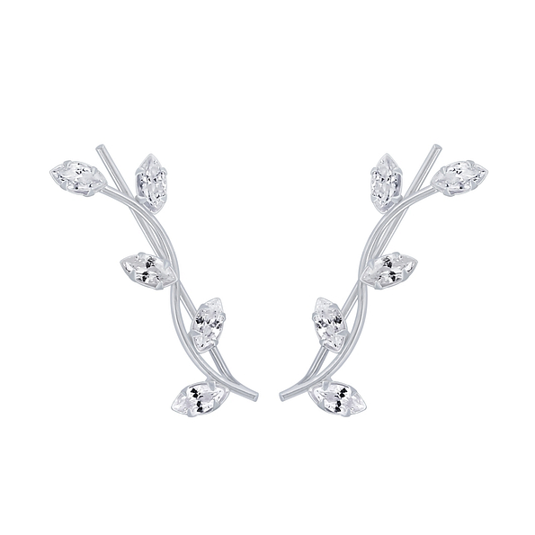 Wholesale Sterling Silver Branch Cubic Zirconia Ear Climbers - JD2792