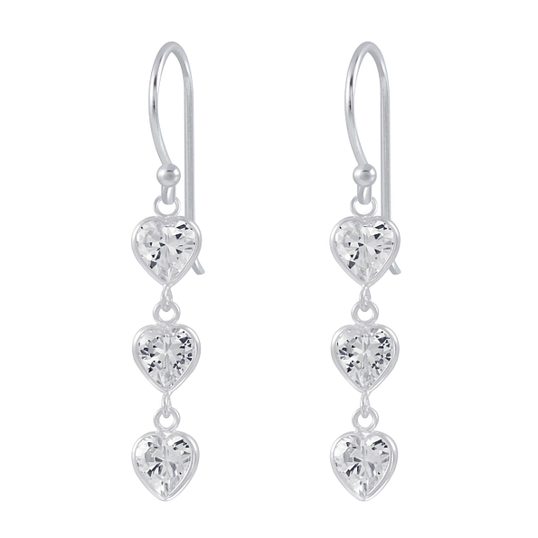 Wholesale Sterling Silver Heart Cubic Zirconia Dangle Earrings - JD2633