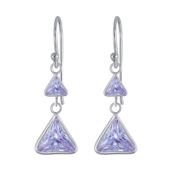 Wholesale Sterling Silver Triangle Cubic Zirconia Dangle Earrings - JD2991