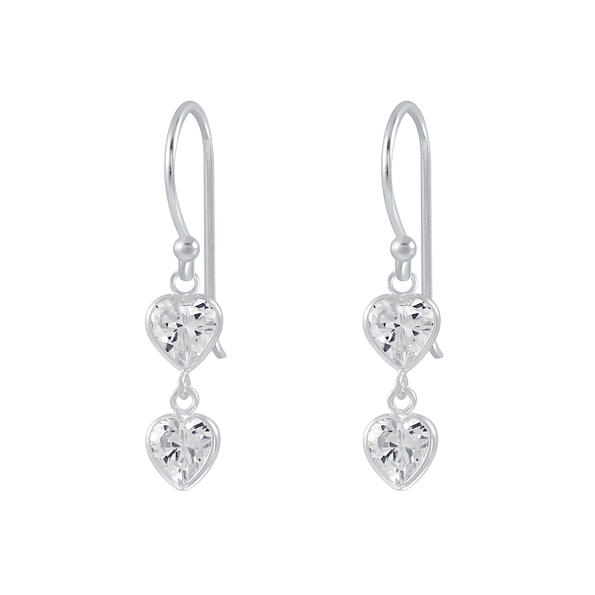 Wholesale Sterling Silver Heart Cubic Zirconia Dangle Earrings - JD2632