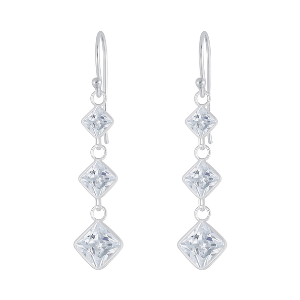 Wholesale Sterling Silver Square Cubic Zirconia Earrings - JD5556
