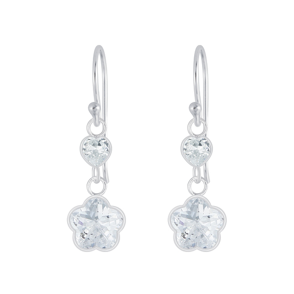 Wholesale Sterling Silver Flower Cubic Zirconia Earrings - JD5557