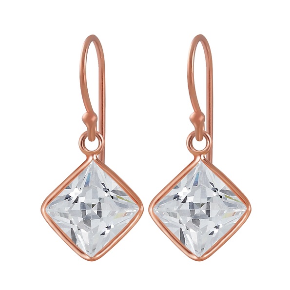 Wholesale 8mm Square Cubic Zirconia Sterling Silver Earrings - JD2301