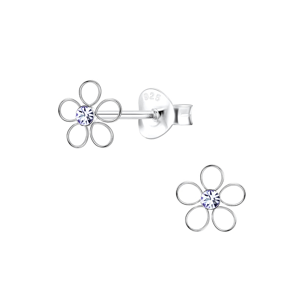 Wholesale Sterling Silver Flower Crystal Ear Studs - JD8209
