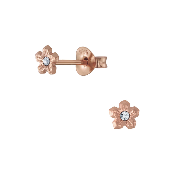 Wholesale Sterling Silver Flower Crystal Ear Studs - JD5365