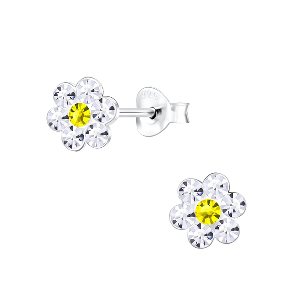 Wholesale Sterling Silver Crystal Flower Ear Studs - JD1566