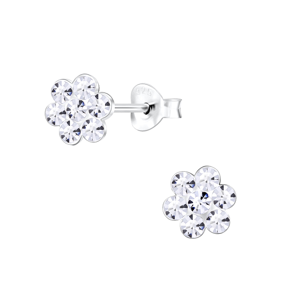Wholesale Sterling Silver Crystal Flower Ear Studs - JD1567
