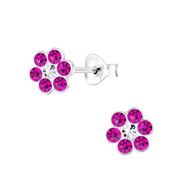 Wholesale Sterling Silver Flower Crystal Ear Studs - JD6367