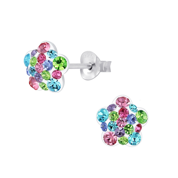 Wholesale Sterling Silver Flower Crystal Ear Studs - JD3080