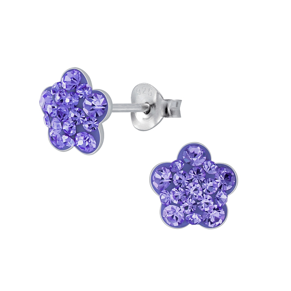 Wholesale Sterling Silver Flower Crystal Ear Studs - JD2699