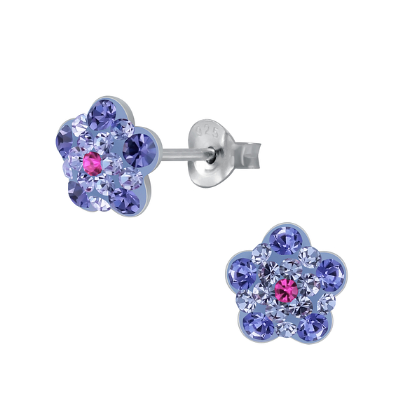 Wholesale Sterling Silver Flower Crystal Ear Studs - JD3083