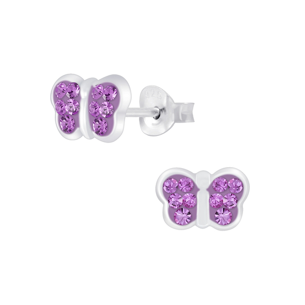 Wholesale Sterling Silver Butterfly Crystal Ear Studs - JD6802