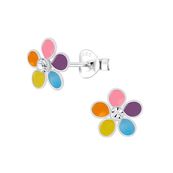 Wholesale Sterling Silver Flower Crystal Ear Studs - JD9681