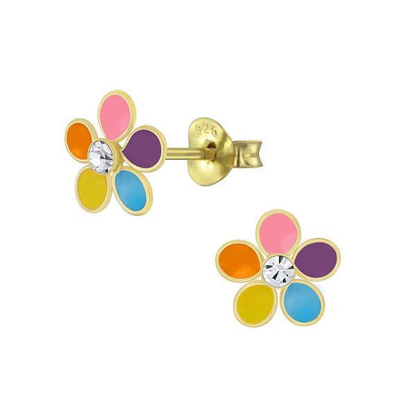 Wholesale Sterling Silver Flower Crystal Ear Studs - JD4645