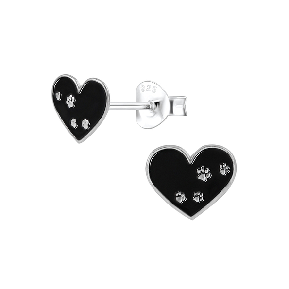 Wholesale Sterling Silver Paw Print Heart Ear Studs - JD1995