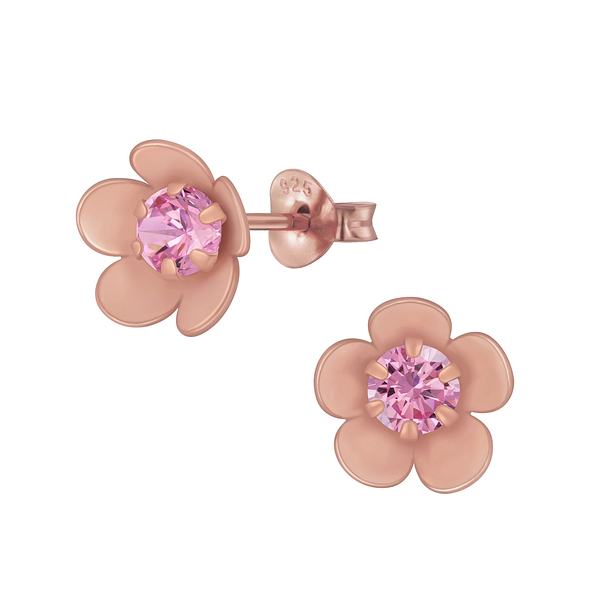 Wholesale Sterling Silver Flower Cubic Zirconia Ear Studs - JD3718