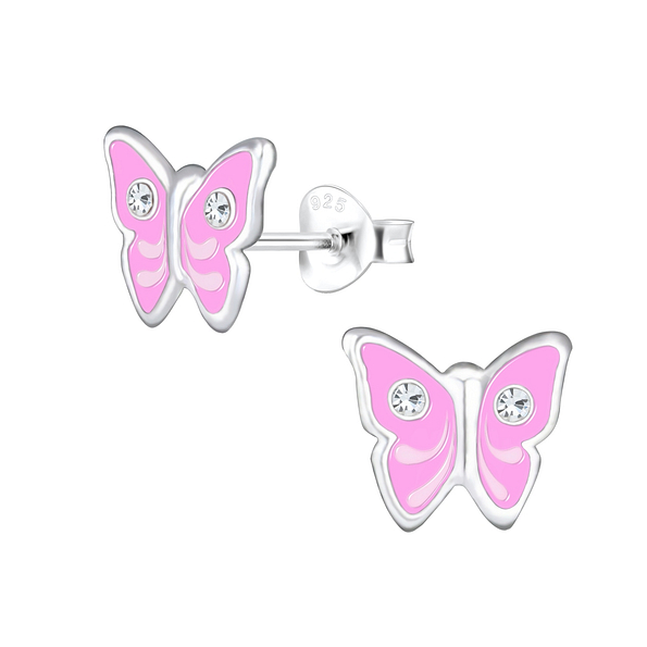 Wholesale Sterling Silver Crystal Butterfly Ear Studs - JD1905
