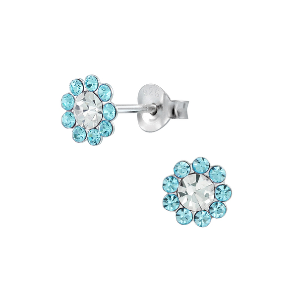 Wholesale Sterling Silver Crystal Flower Ear Studs - JD2209