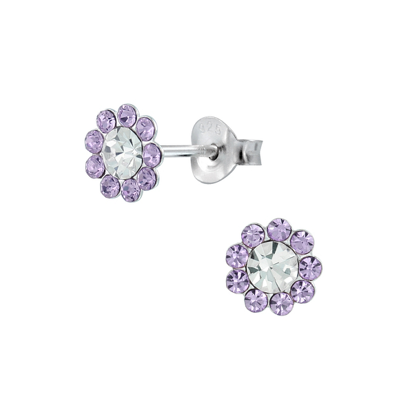 Wholesale Sterling Silver Crystal Flower Ear Studs - JD2208