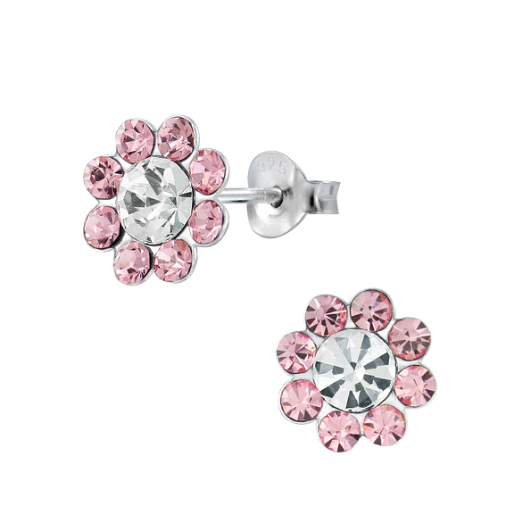 Wholesale Sterling Silver Crystal Flower Ear Studs - JD2225