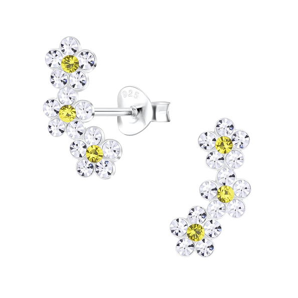 Wholesale Sterling Silver Triple Crystal Flower Ear Studs - JD7774